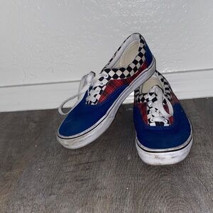 Kids Blue and Red Checkered Sneakers